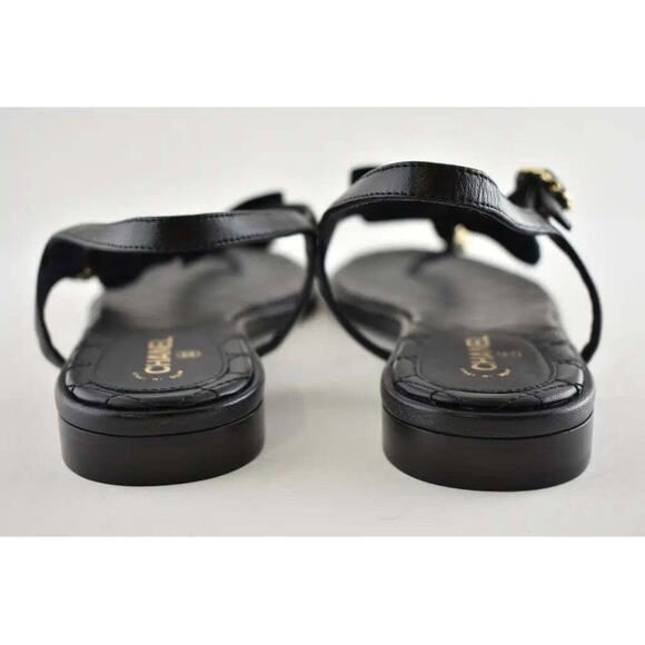 Chanel 20A Black Crystal Bow Lambskin CC Logo Mule Slide Flat Thong Sandal 39.5 - Picture 11 of 12